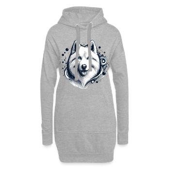 Weißer Langhaar Husky Geschenk - Hoodie-Kleid - Grau meliert - Vorne