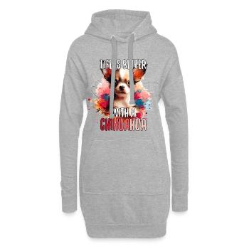 Chihuahua chiot mignon vie chien cadeau - Sweat-shirt à capuche long Femme - gris chiné - Devant