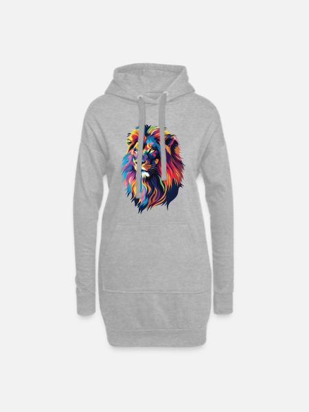 Bunte Löwen-Illustration - Hoodie-Kleid - Grau meliert