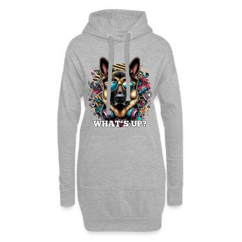 Was geht ab? Schäferhund Hund Sonnenbrille Geschen - Hoodie-Kleid - Grau meliert - Vorne