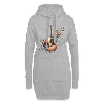 Guitare florale style vintage - Sweat-shirt à capuche long Femme - gris chiné - Devant