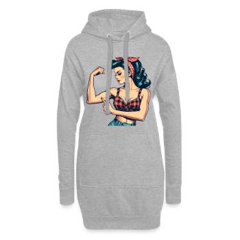 Cadeau de biceps rockabilly femme forte force - Sweat-shirt à capuche long Femme - gris chiné - Devant