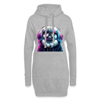 Pékin Gangster Violet Cyber Lion Chien Chien Gesch - Sweat-shirt à capuche long Femme - gris chiné - Devant