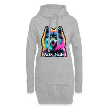 Kleinspitz Spitz Next Level Cyber Hund Geschenk - Hoodie-Kleid - Grau meliert - Vorne