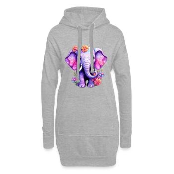 Elefant Elefanten Motiv - Hoodie-Kleid - Grau meliert - Vorne