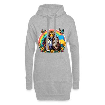 Tiger Eule Regenbogen - Hoodie-Kleid - Grau meliert - Vorne