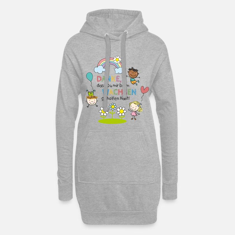 Dankesspruch Kita | Kinder - Regenbogen - Blumen  - Hoodie-Kleid - Grau meliert