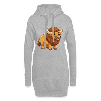 Bison Niedliche Maskottchen Zeichentrickfigur Kawaii - Hoodie-Kleid - Grau meliert - Vorne