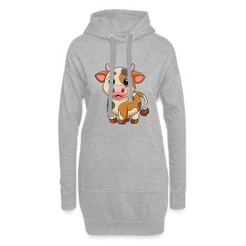 Mascotte mignonne de vache Personnage de dessin animé Kawaii - Sweat-shirt à capuche long Femme - gris chiné - Devant