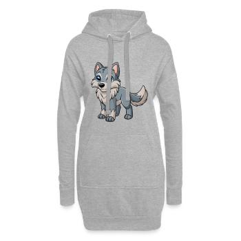 Wolf Niedliche Maskottchen Zeichentrickfigur Kawaii - Hoodie-Kleid - Grau meliert - Vorne