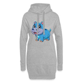 Hippopotame Mignon Mascotte Personnage De Dessin Animé Kawaii - Sweat-shirt à capuche long Femme - gris chiné - Devant