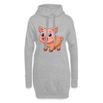 Cochon Mignon Mascotte Personnage De Dessin Animé Kawaii - Sweat-shirt à capuche long Femme - gris chiné - Devant