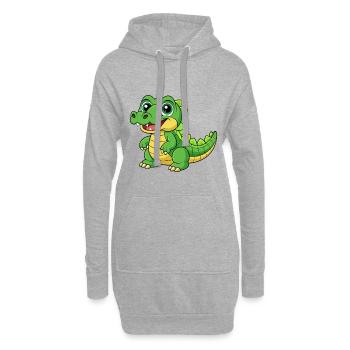 Crocodile Mignon Mascotte Personnage De Dessin Animé Kawaii - Sweat-shirt à capuche long Femme - gris chiné - Devant