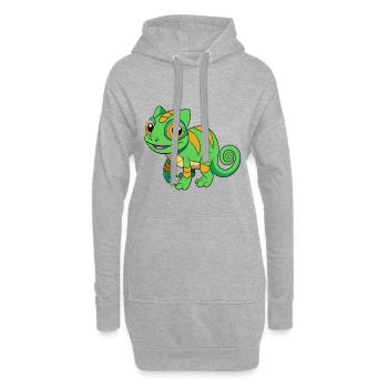 Chamäleon Niedliche Maskottchen Zeichentrickfigur Kawaii - Hoodie-Kleid - Grau meliert - Vorne