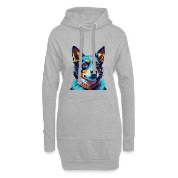 Talon bleu chien race dessin animé coloré Kawaii - Sweat-shirt à capuche long Femme - gris chiné - Devant