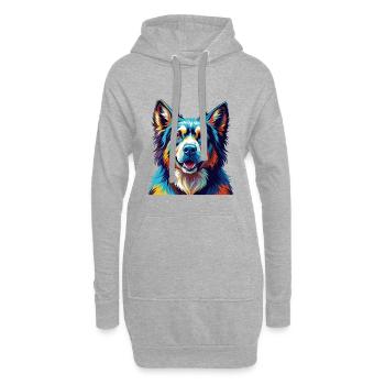 Caucasien Ovcharka Chien Race Dessin Animé Kawaii - Sweat-shirt à capuche long Femme - gris chiné - Devant