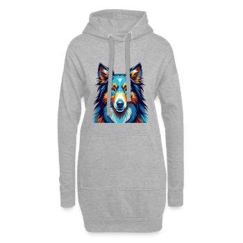 Collie Chien Race Coloré Dessin Animé Kawaii - Sweat-shirt à capuche long Femme - gris chiné - Devant