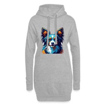 Papillon Chien Race Coloré Dessin Animé Kawaii - Sweat-shirt à capuche long Femme - gris chiné - Devant