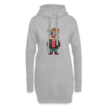 Lunettes de soleil cochon drôle dessin animé kawaii veste - Sweat-shirt à capuche long Femme - gris chiné - Devant