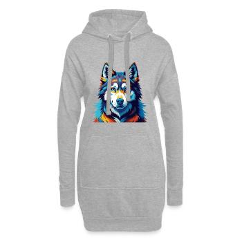 Husky sibérien race chien dessin animé coloré Kawaii - Sweat-shirt à capuche long Femme - gris chiné - Devant