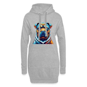 Shar Pei Race Chien Dessin animé Coloré Kawaii - Sweat-shirt à capuche long Femme - gris chiné - Devant