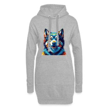 Sibérien Laïka Chien Race Coloré Dessin Animé Kawaii - Sweat-shirt à capuche long Femme - gris chiné - Devant