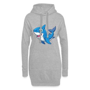Requin Mignon Mascotte Personnage De Dessin Animé Kawaii - Sweat-shirt à capuche long Femme - gris chiné - Devant