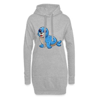 Phoque Mascotte mignonne Personnage de dessin animé Kawaii - Sweat-shirt à capuche long Femme - gris chiné - Devant