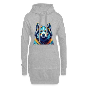 Chien Esquimau Canadien Race Coloré Dessin Animé Kawaii - Sweat-shirt à capuche long Femme - gris chiné - Devant