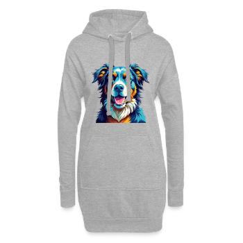 Berger Basque Chien Race Coloré Dessin Animé Kawaii - Sweat-shirt à capuche long Femme - gris chiné - Devant