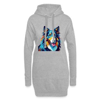 Collie Chien Race Coloré Dessin Animé Kawaii - Sweat-shirt à capuche long Femme - gris chiné - Devant