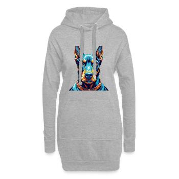 Doberman Chien Race Coloré Dessin Animé Kawaii - Sweat-shirt à capuche long Femme - gris chiné - Devant