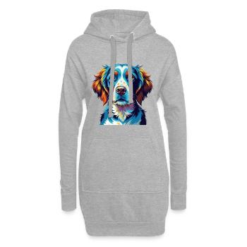 Race de chien breton coloré dessin animé Kawaii - Sweat-shirt à capuche long Femme - gris chiné - Devant