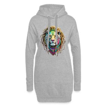 Bunte Afro Löwen und kunstvolle Dreadlocks - Hoodie-Kleid - Grau meliert - Vorne