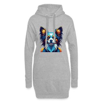 Papillon Chien Race Coloré Dessin Animé Kawaii - Sweat-shirt à capuche long Femme - gris chiné - Devant