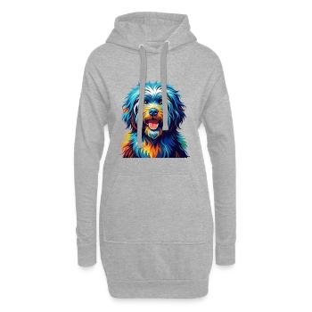 Puli Chien Race Coloré Aquarelle Dessin Animé Kawaii - Sweat-shirt à capuche long Femme - gris chiné - Devant