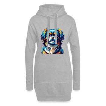 Épagneul tibétain chien race Dessin animé coloré Kawaii - Sweat-shirt à capuche long Femme - gris chiné - Devant