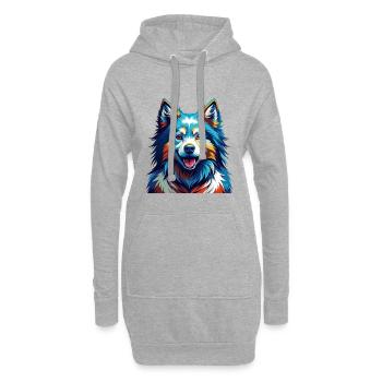 Samoyède Chien Race Coloré Dessin Animé Kawaii - Sweat-shirt à capuche long Femme - gris chiné - Devant