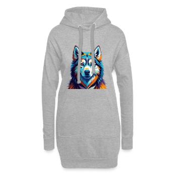 Husky sibérien race chien dessin animé coloré Kawaii - Sweat-shirt à capuche long Femme - gris chiné - Devant