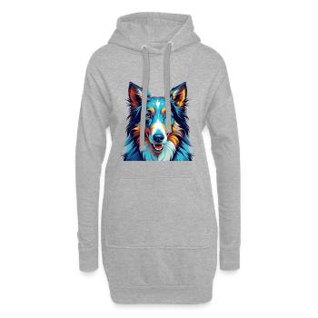 Glatter Collie Hund Rasse Bunt Karikatur Kawaii - Hoodie-Kleid - Grau meliert - Vorne