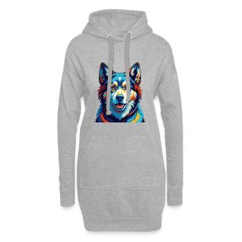 Sibérien Laïka Chien Race Coloré Dessin Animé Kawaii - Sweat-shirt à capuche long Femme - gris chiné - Devant