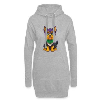 Yorkshire Terrier Hund Kawaii Zeichentrickfigur - Hoodie-Kleid - Grau meliert - Vorne