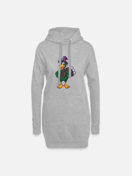 Turquie Drôle Kawaii Dessin animé Personnage Clipart - Sweat-shirt à capuche long Femme - gris chiné