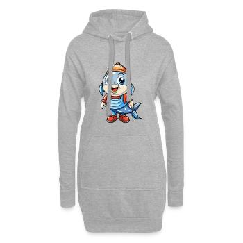 Hareng Mignon Personnage De Dessin Animé Kawaii Clipart - Sweat-shirt à capuche long Femme - gris chiné - Devant