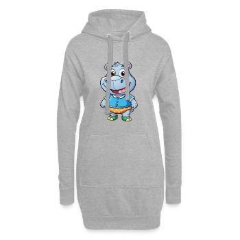 Nilpferd Niedliche Zeichentrickfigur Kawaii Clipart - Hoodie-Kleid - Grau meliert - Vorne