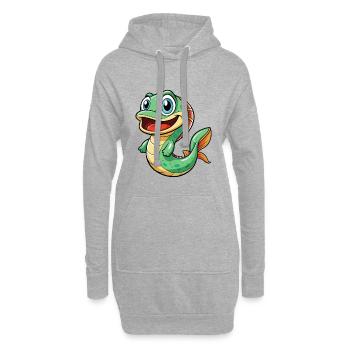 Anguille Mignon Dessin Animé Personnage Kawaii Clipart - Sweat-shirt à capuche long Femme - gris chiné - Devant