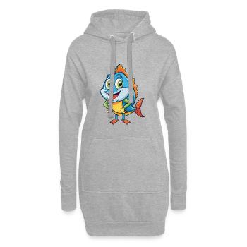 Brill Fish Mignon Personnage De Dessin Animé Kawaii Clipart - Sweat-shirt à capuche long Femme - gris chiné - Devant