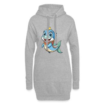 Barracuda Mignon Personnage De Dessin Animé Kawaii Clipart - Sweat-shirt à capuche long Femme - gris chiné - Devant