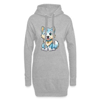 Loup Arctique Mignon Personnage De Dessin Animé Kawaii Clipart - Sweat-shirt à capuche long Femme - gris chiné - Devant