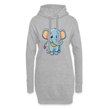 Elefant Niedliche Zeichentrickfigur Kawaii Clipart - Hoodie-Kleid - Grau meliert - Vorne